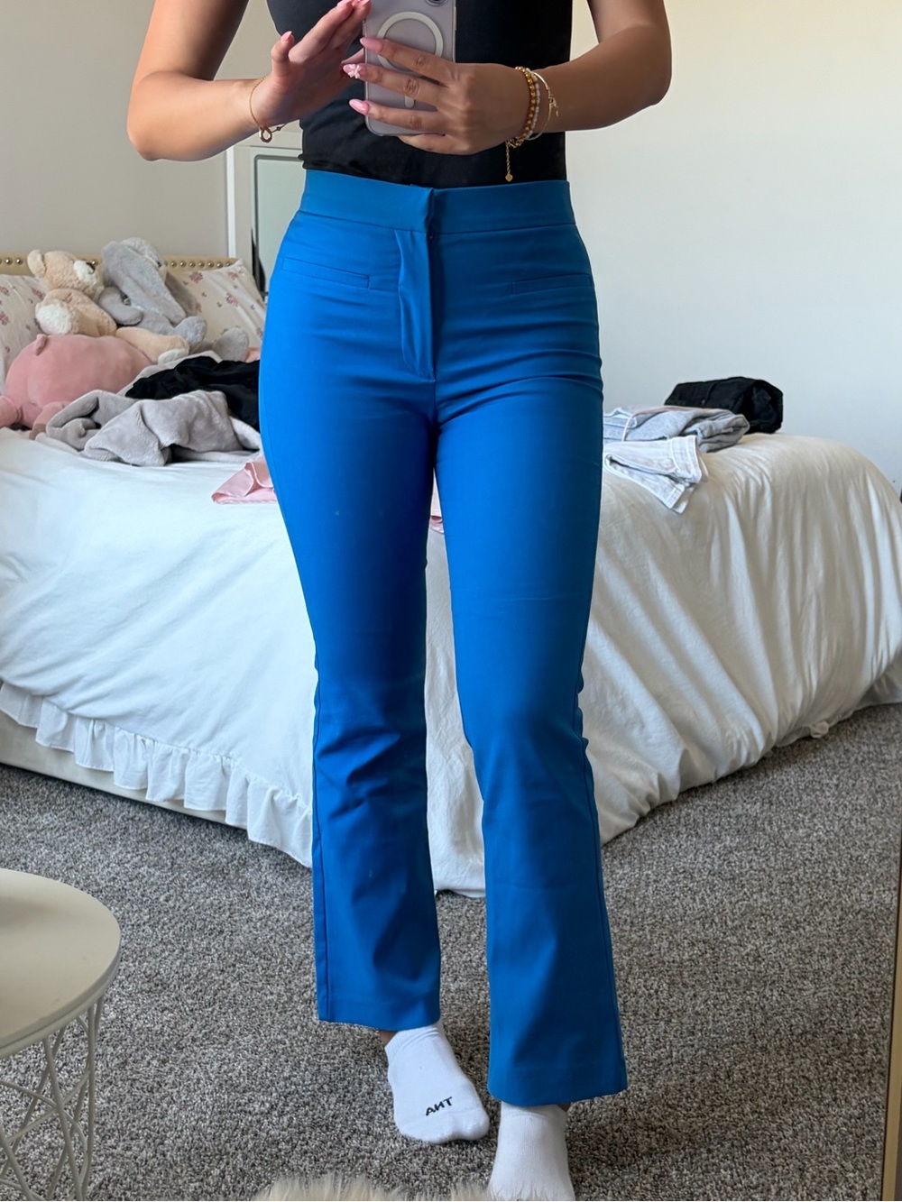 ZARA Mid-Rise Bootcut Pants in Bright Blue
